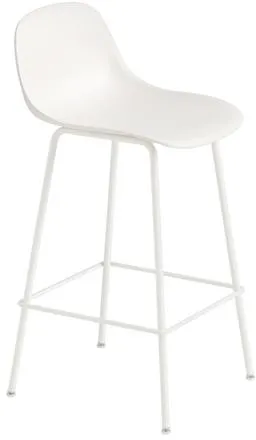 Muuto Fiber Barstol med Tube Base Og Ryglæn Hvid/Hvid H87,5 cm