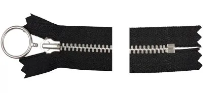 YKK Lynlås Aluminium Fast m/Ring 25cm 4mm Sort